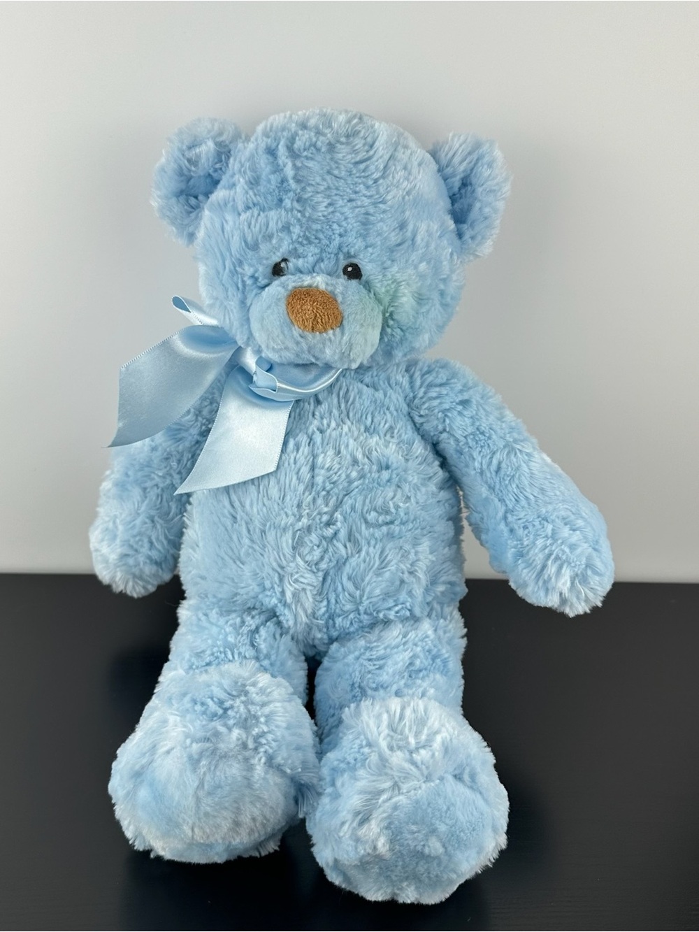 Gund Rare Baby Bear Blue Teddy 14” #44570 Large Plush Stuffed Animal Ribbon Bow